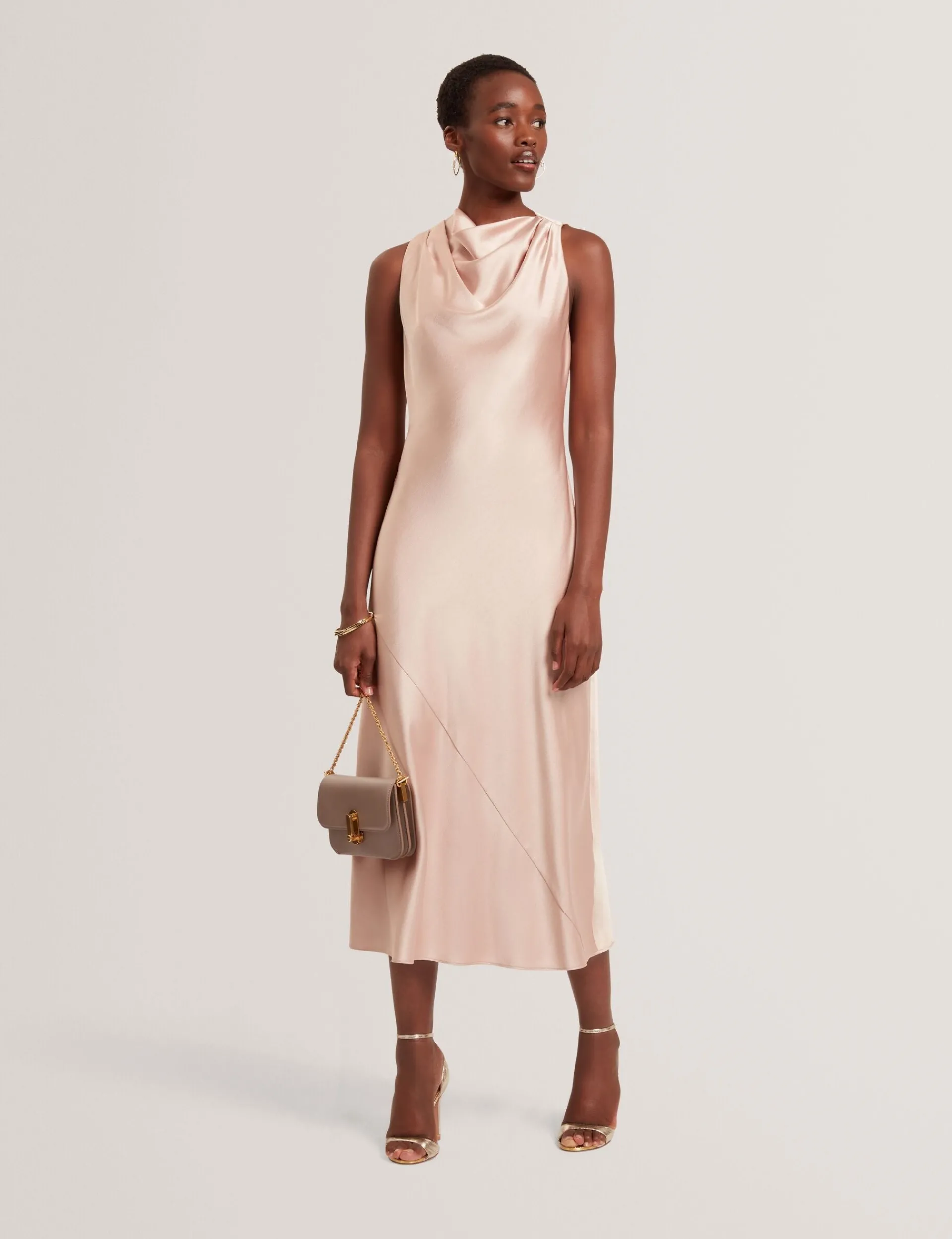 New Lobster Limited Festliche Kleidung|Kleider<Satin-Midikleid mit hohem Wasserfallausschnitt