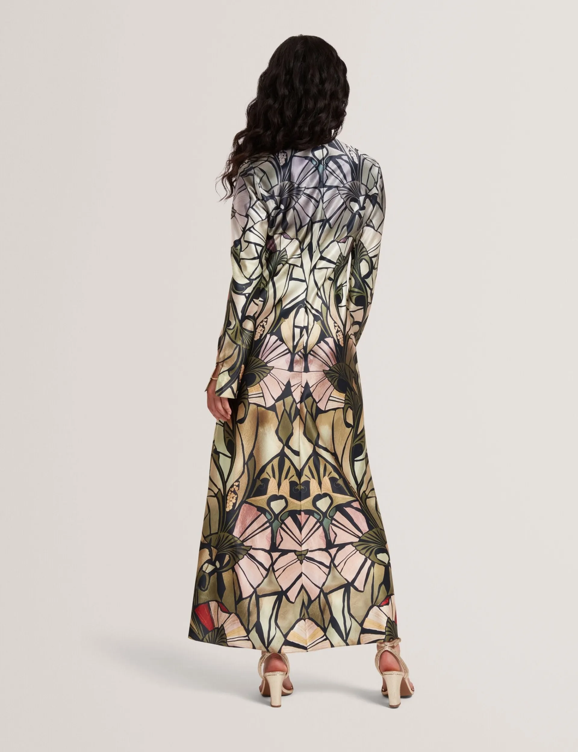New Lobster Limited Kleider|Die Satin-Kollektion<Satin-Midikleid mit Spiegelprint, langen Ärmeln