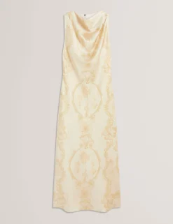 New Lobster Limited Die Hochzeitsredaktion|Golden Hour<Satin-Midikleid mit Spitzenprint, Wasserfallausschnitt und Spitzenbedruckung