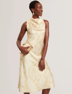 New Lobster Limited Die Hochzeitsredaktion|Golden Hour<Satin-Midikleid mit Spitzenprint, Wasserfallausschnitt und Spitzenbedruckung