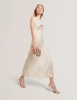 New Lobster Limited Die Hochzeitsredaktion|Golden Hour<Satin Midi-Kleid mit Wasserfallausschnitt
