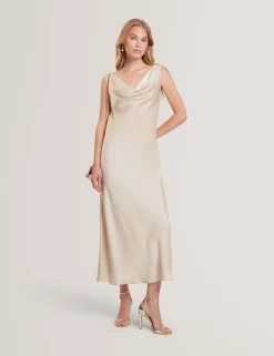 New Lobster Limited Die Hochzeitsredaktion|Golden Hour<Satin Midi-Kleid mit Wasserfallausschnitt