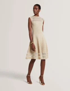 New Lobster Limited Golden Hour|Kleider<Skaterkleid aus metallisch schimmerndem Strick mit transparentem Einsatz