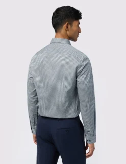 Licensee Baird Group Breezy Blues Bearbeiten|Shirts<Slim-Fit-Hemd aus Satin mit Geo-Fliesenmuster