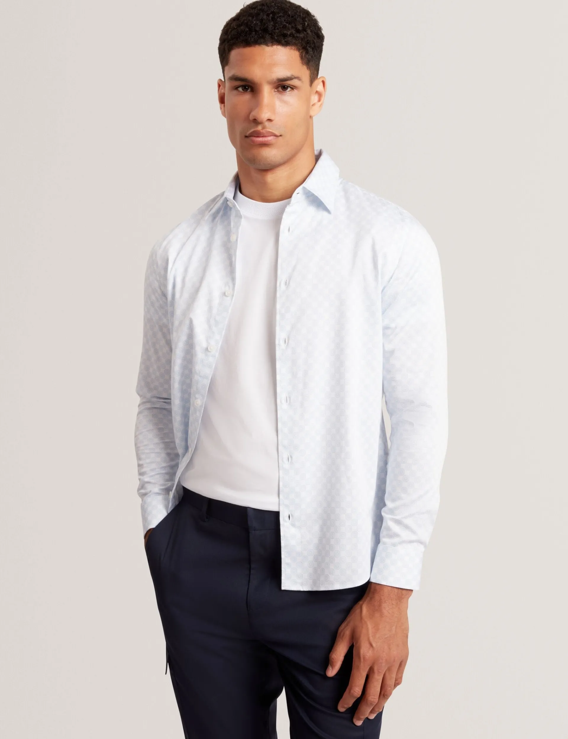New Lobster Limited Breezy Blues Bearbeiten|Shirts<Slim-Fit-Hemd mit geometrischem Kreismuster