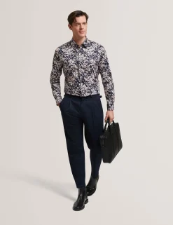 Herren New Lobster Limited Luxusgeschenke Für Herren|Breezy Blues Bearbeiten<Slim-Fit-Langarmhemd mit verstreuten Blütenblättern