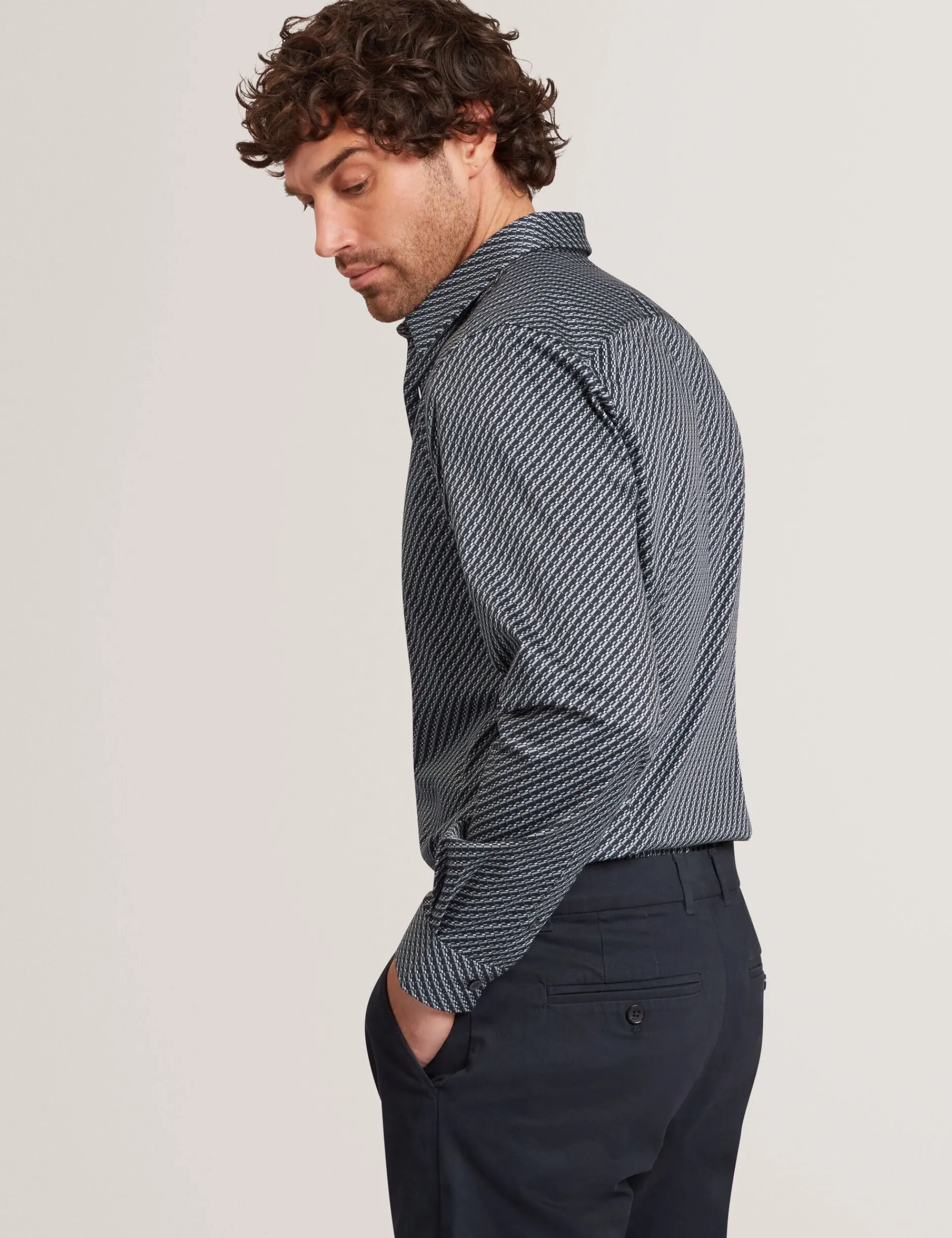 New Lobster Limited Breezy Blues Bearbeiten|Shirts<Slim Fit Tonal Geo Stretch Baumwollhemd