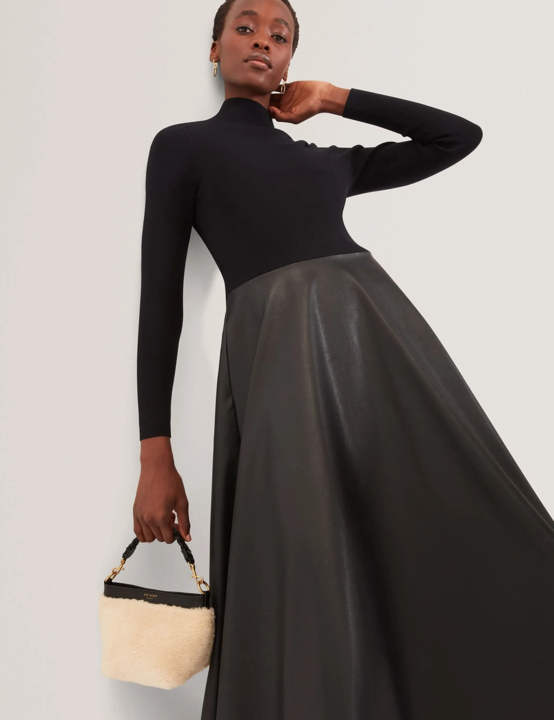 Damen New Lobster Limited Luxusgeschenke Für Damen|Kleider<Strickkleid in Midi-Länge mit Illusionseffekt aus Kunstleder