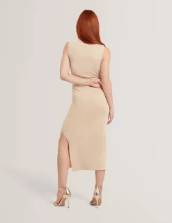 New Lobster Limited Kleider|Golden Hour<Strickkleid mit Twist-Ausschnitt, Midi-Länge