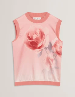 New Lobster Limited Die Satin-Kollektion|Arbeitskleidung<Stricktop mit Rosenmuster-Einsatz