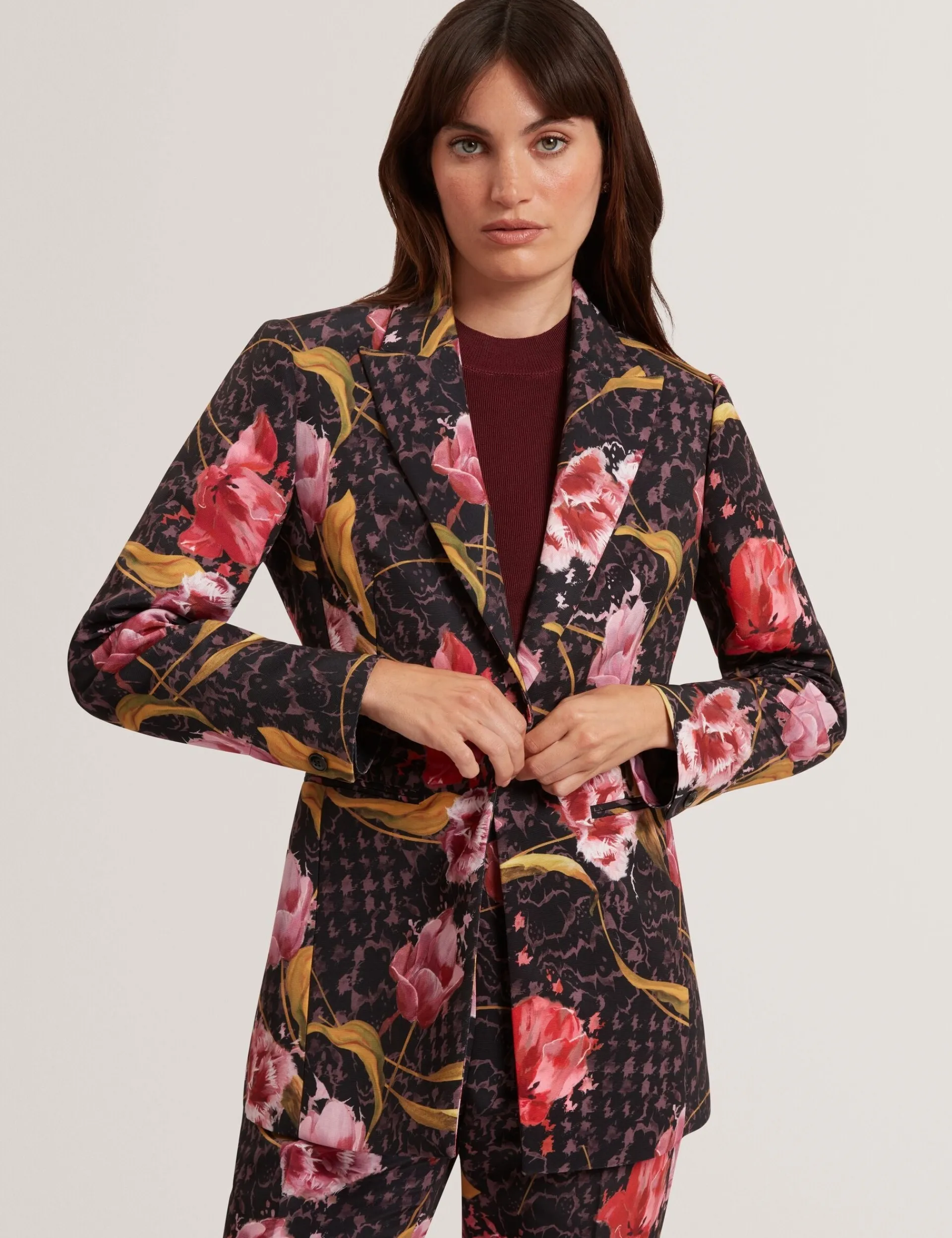 New Lobster Limited Anzüge & Zweiteiler|Neue Frühlingsblumen<Taillierter Blazer mit Rosenmuster und Sanduhrform