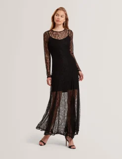 New Lobster Limited Festliche Kleidung|Kleider<Transparentes Maxikleid aus Spitze mit langen Ärmeln