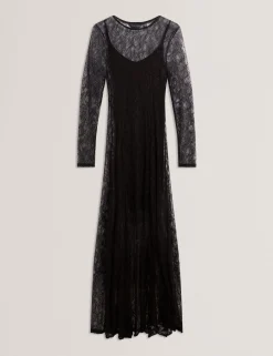 New Lobster Limited Festliche Kleidung|Kleider<Transparentes Maxikleid aus Spitze mit langen Ärmeln