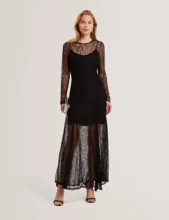 New Lobster Limited Festliche Kleidung|Kleider<Transparentes Maxikleid aus Spitze mit langen Ärmeln