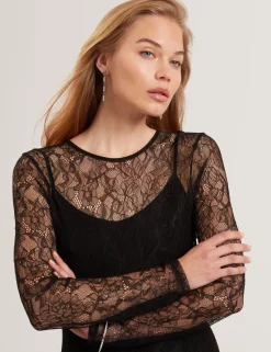 New Lobster Limited Festliche Kleidung|Kleider<Transparentes Maxikleid aus Spitze mit langen Ärmeln