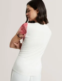 New Lobster Limited Oberteile & Blusen|Neue Frühlingsblumen<T-Shirt mit Blumenmuster, weicher Haptik, tailliert