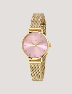 Damen Licensee Timex Luxusgeschenke Für Damen|Sämtliches Zubehör<Uhr mit Kristallzifferblatt, rosa und farbenem Mesh-Gewebe