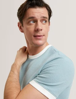 New Lobster Limited Im Trend: Gestrickte Tops|Breezy Blues Bearbeiten<Waffelstrick-T-Shirt mit Kontrastbesatz