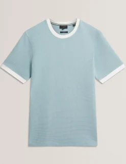 New Lobster Limited Im Trend: Gestrickte Tops|Breezy Blues Bearbeiten<Waffelstrick-T-Shirt mit Kontrastbesatz
