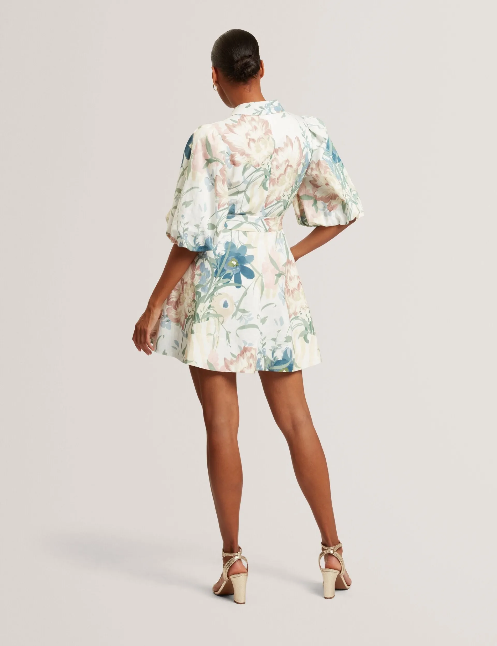 New Lobster Limited Festliche Kleidung|Neue Frühlingsblumen<Weich fallendes Leinen-Minihemdkleid mit Puffärmeln