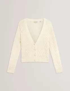 New Lobster Limited Oberteile & Blusen|Pullover & Strickjacken<Zopfstrick-Strickjacke aus Wolle mit V-Ausschnitt