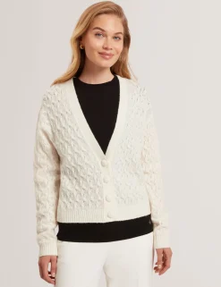 New Lobster Limited Oberteile & Blusen|Pullover & Strickjacken<Zopfstrick-Strickjacke aus Wolle mit V-Ausschnitt