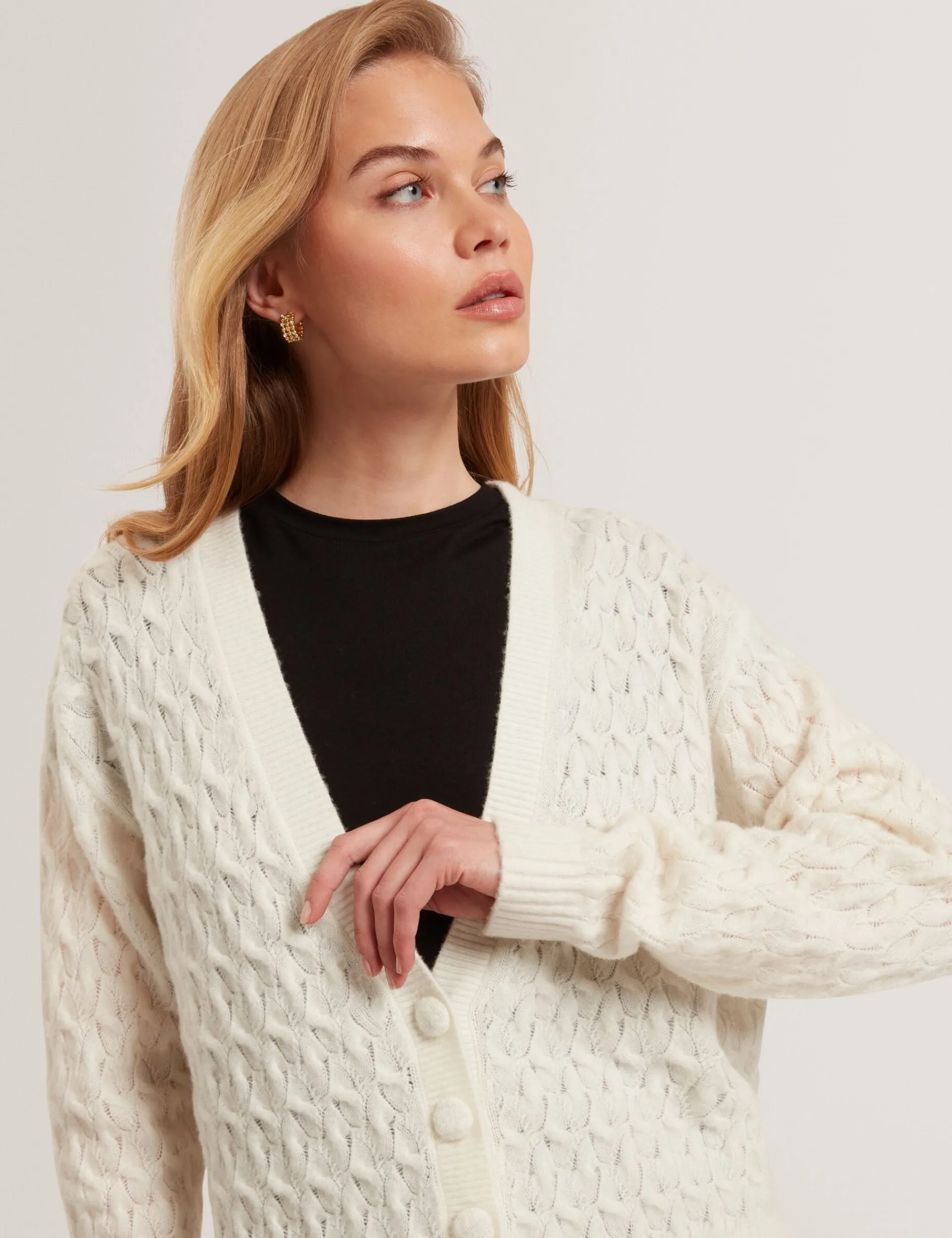 New Lobster Limited Oberteile & Blusen|Pullover & Strickjacken<Zopfstrick-Strickjacke aus Wolle mit V-Ausschnitt